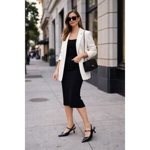 Black Patent Mary Jane Slingback Kitten Heels Pointed Toe Size 9.5 Modern Chic